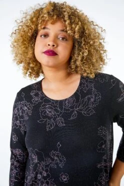 Roman Curve Shimmer Floral Print Top -Outlet Mode Zyra Store K18020s4