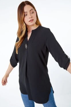 Roman Feature Button Longline Overshirt
