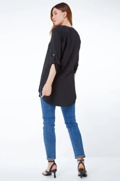 Roman Feature Button Longline Overshirt -Outlet Mode Zyra Store K27076s3