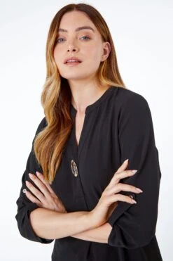 Roman Feature Button Longline Overshirt -Outlet Mode Zyra Store K27076s4