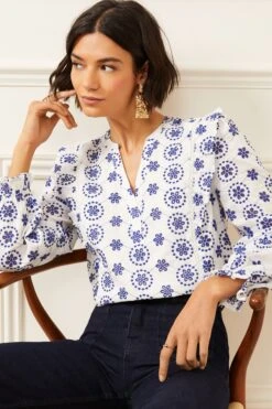Love & Roses Contrast V Neck Broderie Blouse