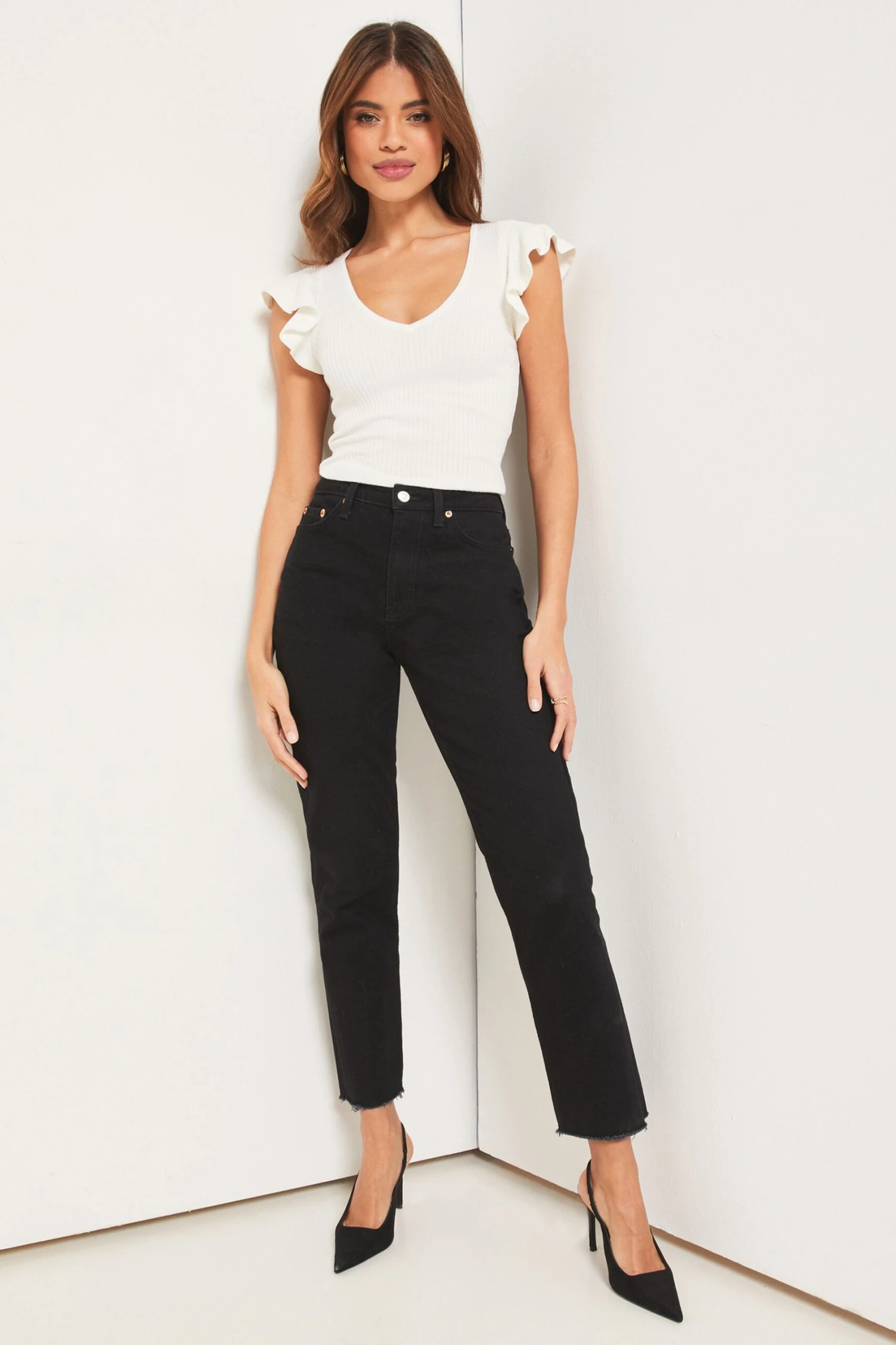 Lipsy V Neck Flutter Sleeve Knitted Top 5 Lipsy V Neck Flutter Sleeve Knitted Top - Image 3