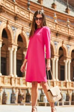 Sosandar Shift Dress With Crew Neck -Outlet Mode Zyra Store K36809s4