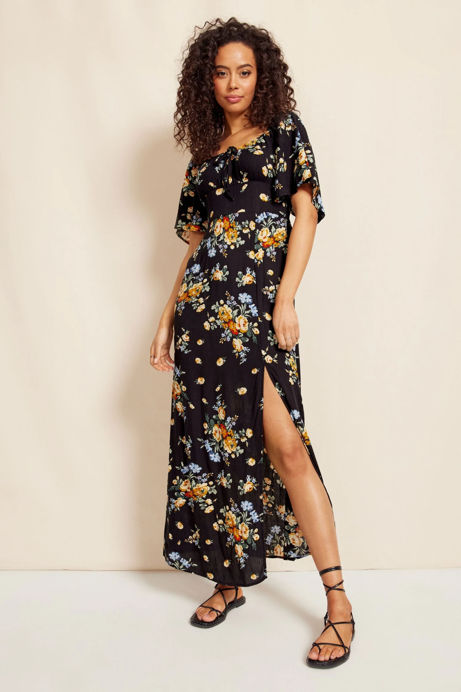 Friends Like These Flutter Sleeve Square Neck Ruched Split Maxi Dress 5 Friends Like These Flutter Sleeve Square Neck Ruched Split Maxi Dress - Image 3