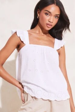 Lipsy Broderie Ruffle Square Neck Tie Back Scallop Hem Top