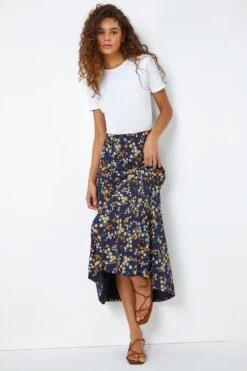 Roman Ditsy Floral Print Midi Skirt