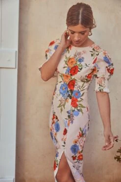 Lipsy Puff Sleeve Underbust Split Midi Dress -Outlet Mode Zyra Store K39304s3