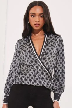 Lipsy Grandad Collar Wrap Blouse