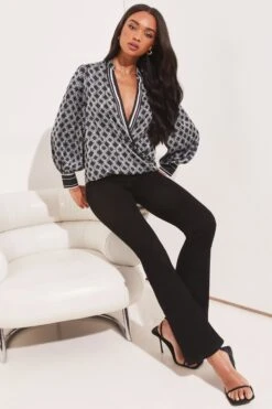 Lipsy Grandad Collar Wrap Blouse -Outlet Mode Zyra Store K41500s3