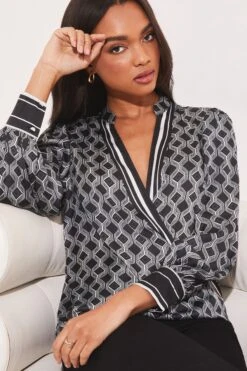 Lipsy Grandad Collar Wrap Blouse -Outlet Mode Zyra Store K41500s4