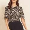 Friends Like These Patterned Jersey Tie Sleeve Top -Outlet Mode Zyra Store K41676s