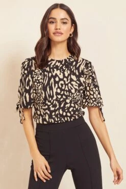 Friends Like These Patterned Jersey Tie Sleeve Top