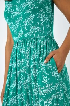 Roman Ditsy Gathered Skirt Stretch Midi Dress -Outlet Mode Zyra Store K43500s5