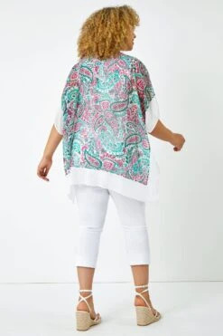Roman Curve Paisley Contrast Chiffon Top -Outlet Mode Zyra Store K45924s3