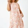 Roman Curve Floral Hanky Hem Chiffon Dress -Outlet Mode Zyra Store K45936s