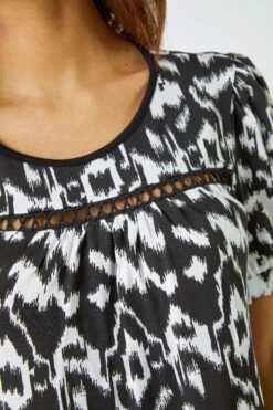 Roman Aztec Print Puff Sleeve Top -Outlet Mode Zyra Store K45948s5