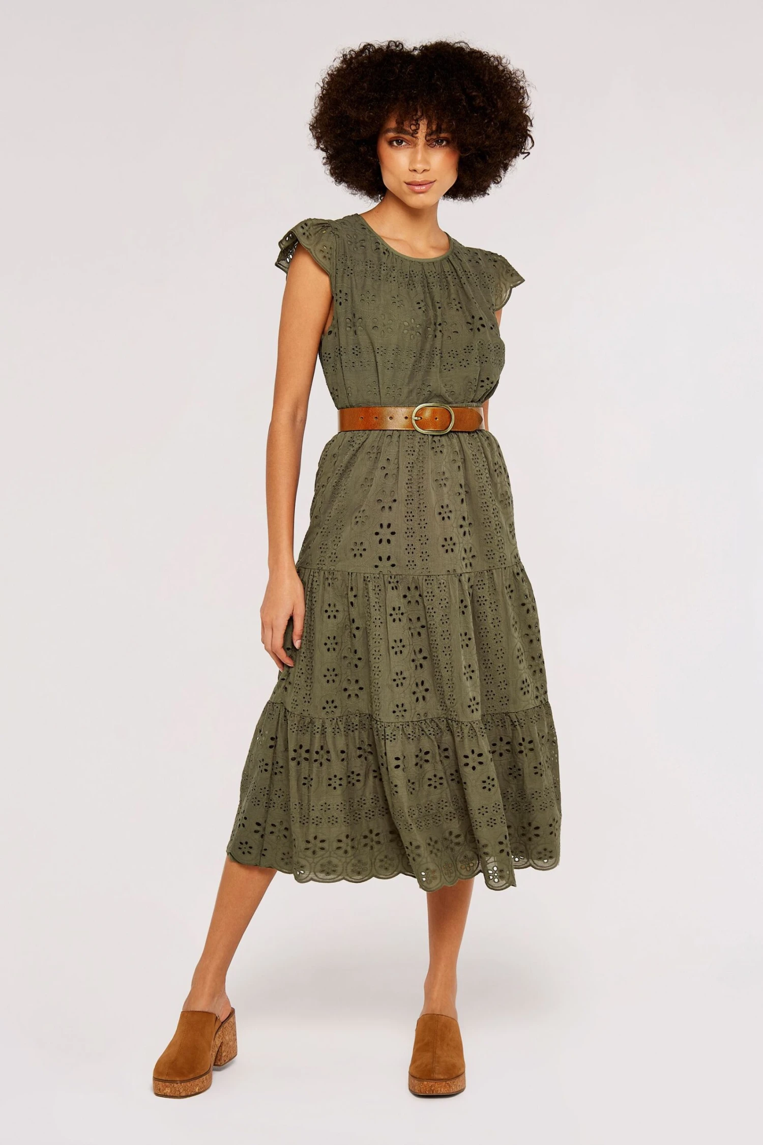 Apricot Broderie Anglaise Tiered Midi Skirt 3 Apricot Broderie Anglaise Tiered Midi Skirt