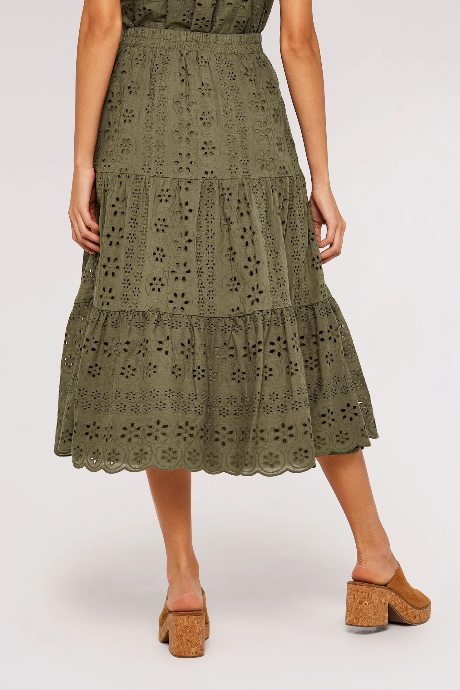 Apricot Broderie Anglaise Tiered Midi Skirt 4 Apricot Broderie Anglaise Tiered Midi Skirt - Image 2