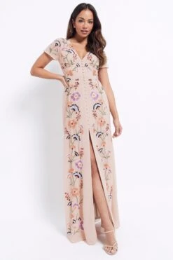 Maya All Over Embroidered Button Down Maxi Dress