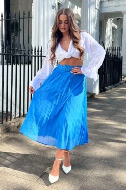 Girl In Mind Belted Pleated Midi Skirt