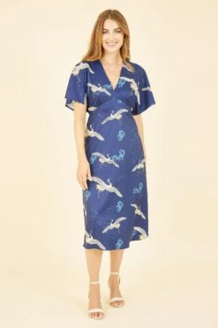 Yumi Crane Print Kimono Midi Dress
