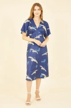 Yumi Crane Print Kimono Midi Dress -Outlet Mode Zyra Store K49105s3