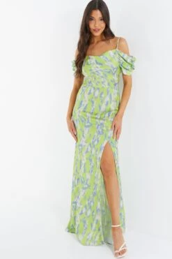 Quiz Marble Cowl Cold Shoulder Maxi Dress