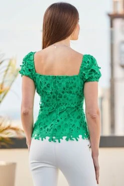 Sosandar Guipure Sweetheart Puff Sleeve Top -Outlet Mode Zyra Store K54277s3