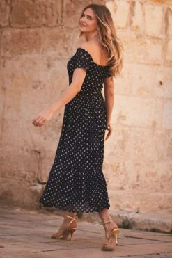 Sosandar Lurex Spot Bardot Midi Dress -Outlet Mode Zyra Store K54560s3