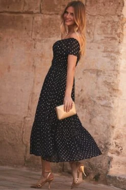 Sosandar Lurex Spot Bardot Midi Dress -Outlet Mode Zyra Store K54560s5