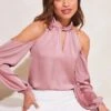 Lipsy Satin Cold Shoulder Keyhole Long Sleeve Top -Outlet Mode Zyra Store K55841s