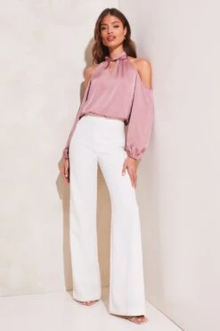 Lipsy Satin Cold Shoulder Keyhole Long Sleeve Top -Outlet Mode Zyra Store K55841s3