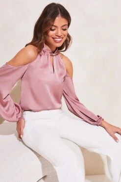 Lipsy Satin Cold Shoulder Keyhole Long Sleeve Top -Outlet Mode Zyra Store K55841s4