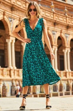 Sosandar Sleeveless Mock Wrap Front Midi Dress