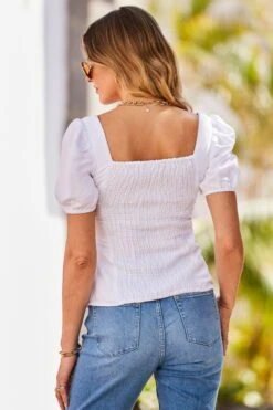 Sosandar Linen Sweetheart Puff Sleeve Fitted Top -Outlet Mode Zyra Store K62836s5