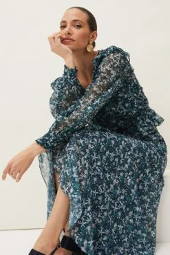 Phase Eight Blue Floral Drop Hem Skirt -Outlet Mode Zyra Store M42375s3