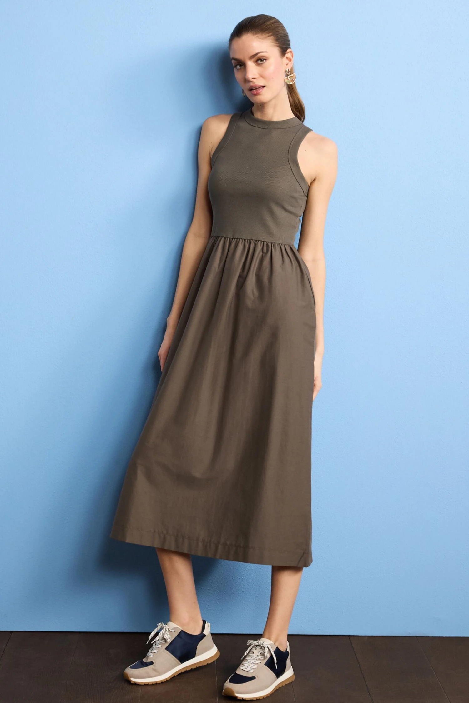 Next Ribbed Sleeveless Vest Poplin Mix Midi Cotton Blend Dress 3 Next Ribbed Sleeveless Vest Poplin Mix Midi Cotton Blend Dress