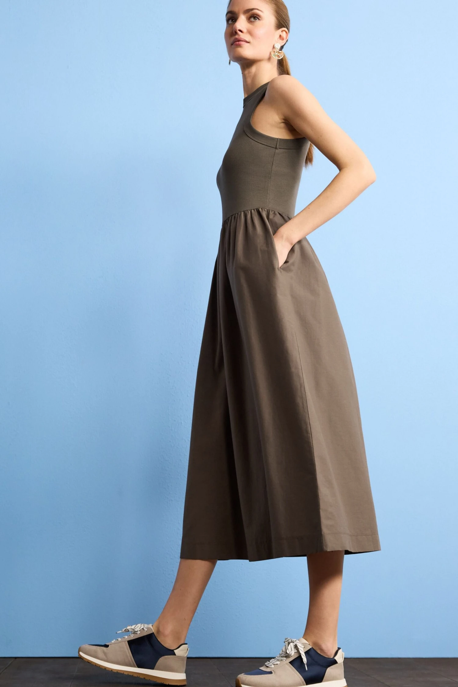 Next Ribbed Sleeveless Vest Poplin Mix Midi Cotton Blend Dress 4 Next Ribbed Sleeveless Vest Poplin Mix Midi Cotton Blend Dress - Image 2