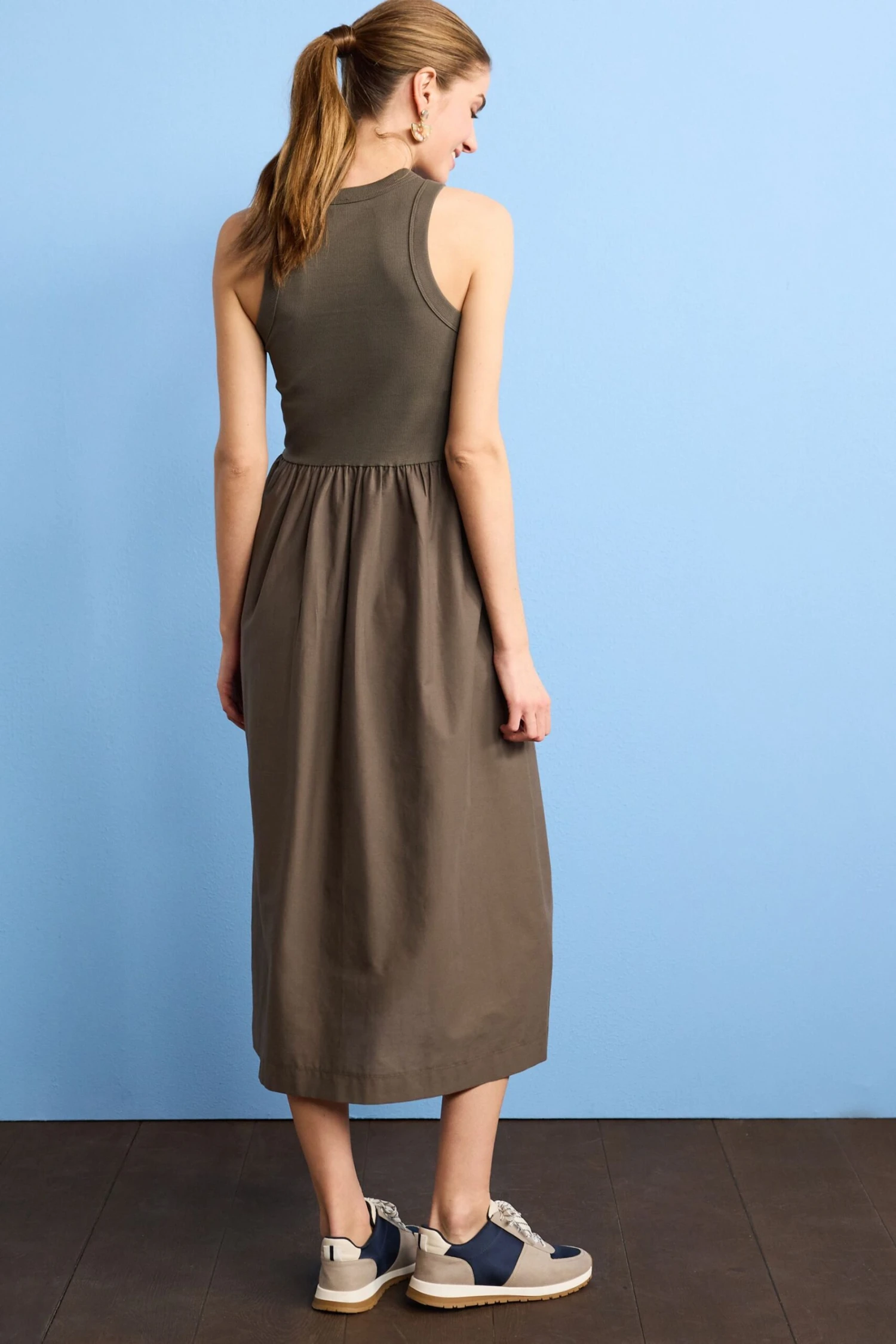 Next Ribbed Sleeveless Vest Poplin Mix Midi Cotton Blend Dress 5 Next Ribbed Sleeveless Vest Poplin Mix Midi Cotton Blend Dress - Image 3