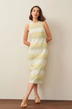 Next Ribbed Racer Neck Stripe Midi Dress
