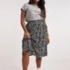 Simply Be Black Print Print Supersoft Jersey Pocket Midi Skirt