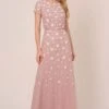 Adrianna Papell Pink 3D Beaded Long Dress