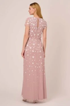 Adrianna Papell Pink 3D Beaded Long Dress -Outlet Mode Zyra Store M93082s2