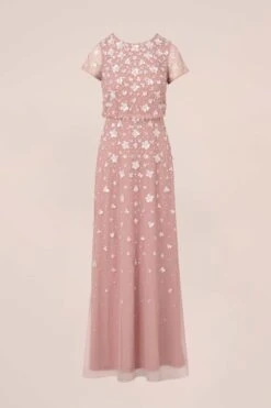 Adrianna Papell Pink 3D Beaded Long Dress -Outlet Mode Zyra Store M93082s4