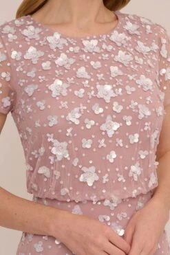 Adrianna Papell Pink 3D Beaded Long Dress -Outlet Mode Zyra Store M93082s5