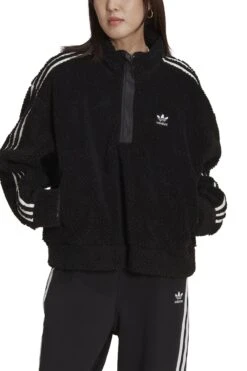 Adidas Originals Pink Blocked Faux Suede Half Zip Sweatshirt With Tape Detail -Outlet Mode Zyra Store M99446s4