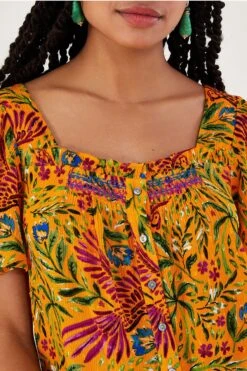 Monsoon Yellow Floral And Palm Print Short Sleeve Top In LENZING™ ECOVERO™ -Outlet Mode Zyra Store N01366s4