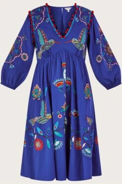 Monsoon Blue Floral And Bird Below Knee Dress -Outlet Mode Zyra Store N42962s5