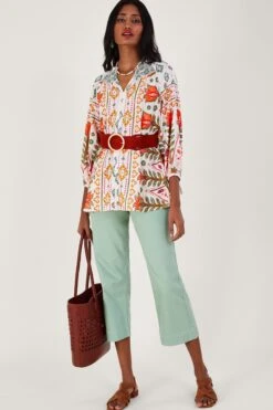 Monsoon Natural Print Shirred Blouse In LENZING™ ECOVERO™ -Outlet Mode Zyra Store N42964s3