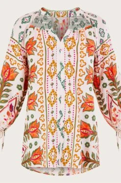 Monsoon Natural Print Shirred Blouse In LENZING™ ECOVERO™ -Outlet Mode Zyra Store N42964s5